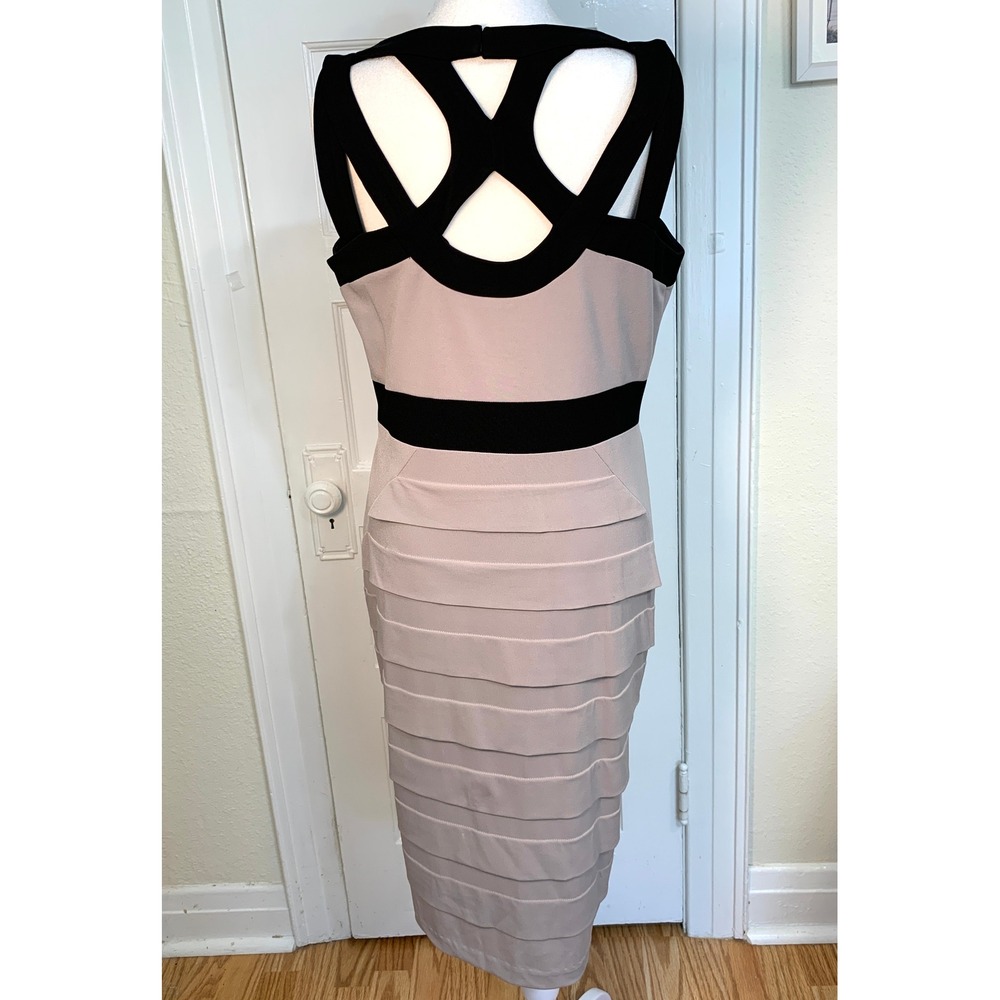 Jax Strappy Cutout Blush and Black Banded Hourglass Cocktail Dress / Size 12 - Picture 4 of 14
